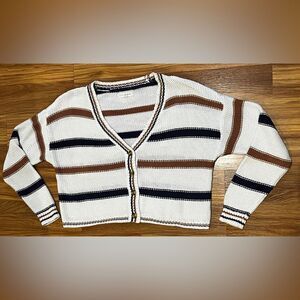 LA HEARTS STRIPED CARDIGAN SIZE XS TAN NAVY BLUE CREAM